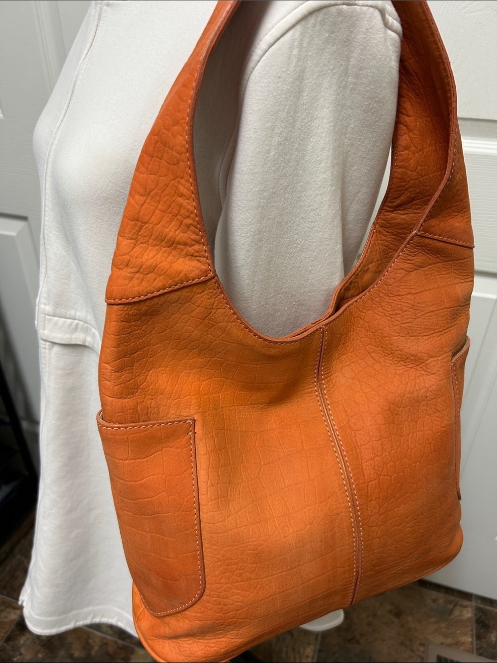 Sigrid Olsen Orange Nubick Leather shoulder bag with Teal Fabric Lining